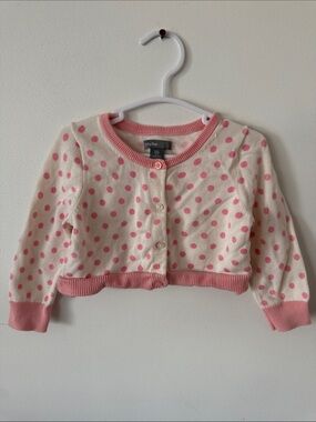 GAP white Cardigan with Pink Polka Dots